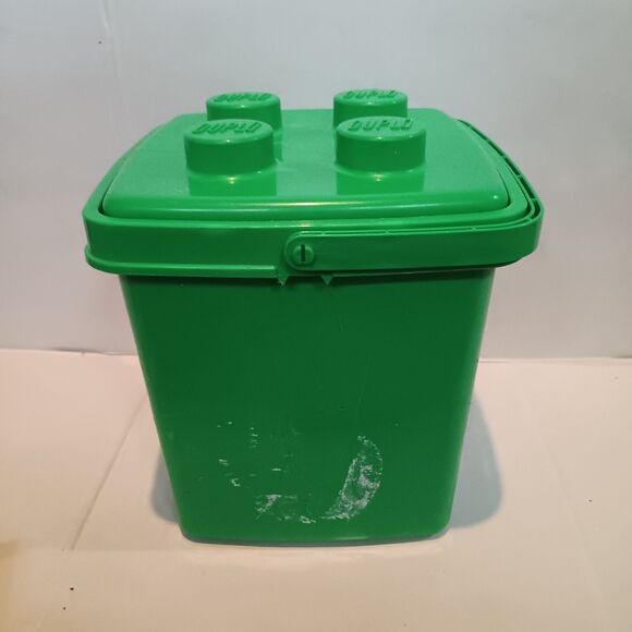 Vintage Lego Duplo Blocks & Green Storage Bucket-74 Pieces-1992-Handle - Picture 8 of 12